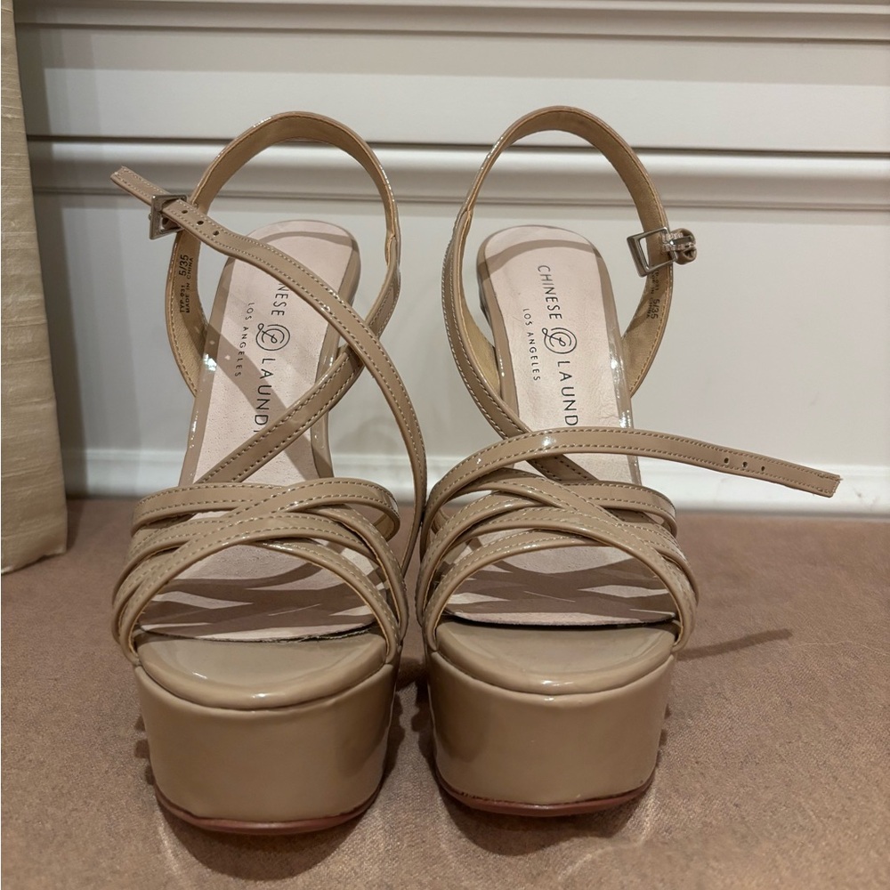 Chinese Laundry Beige Strappy Platform Heels